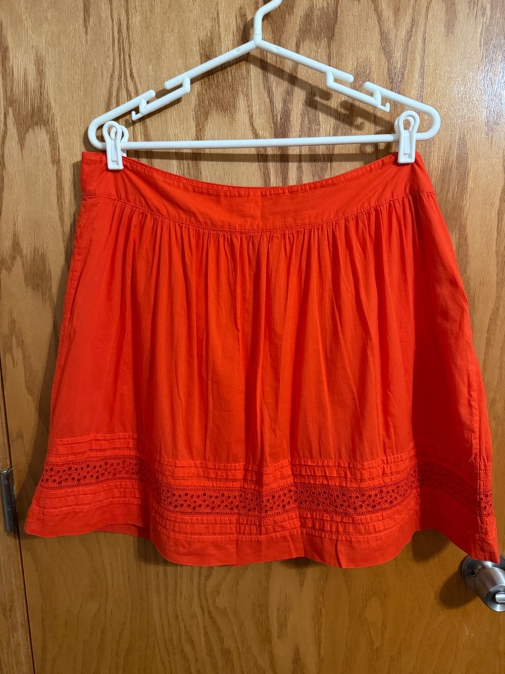 LOFT Bright Orange Eyelet-Trim A-Line Skirt